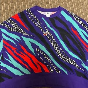 Nike Colorblock Animal-Print Crewneck Sweatshirt - Purple Teal Black Pink